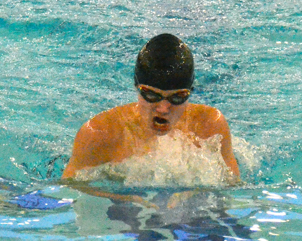 Pine Bush’s Tomek Oakes swims the 200-yard individual medley at an OCIAA swim meet at Pine Bush High School on Jan. 9, 2020.